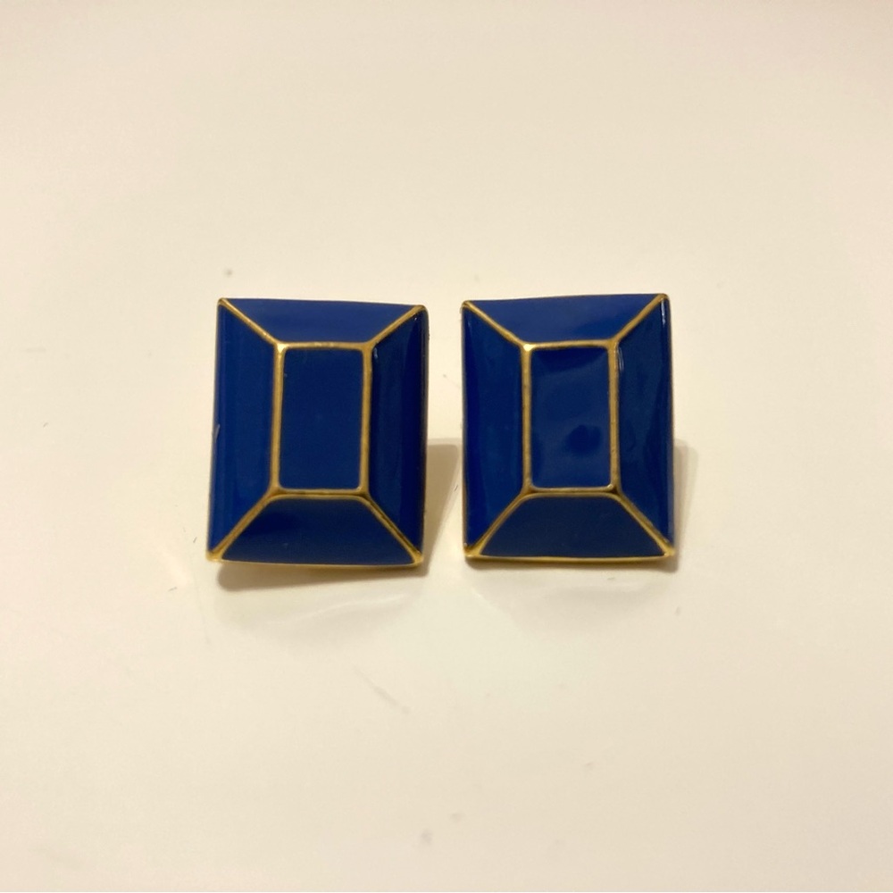 Vintage clip-on earrings cobalt blue and gold rectangle